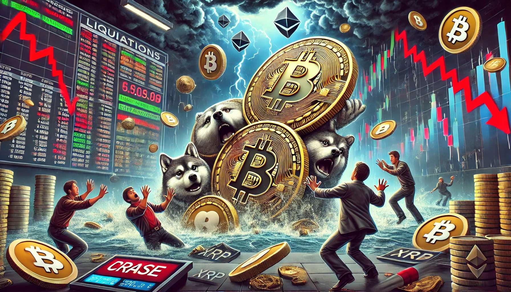 Massale liquidaties door Bitcoin, Dogecoin en XRP koers dalingen - Wat nu?