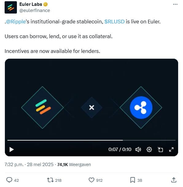 RLUSD nu beschikbaar op Euler Finance