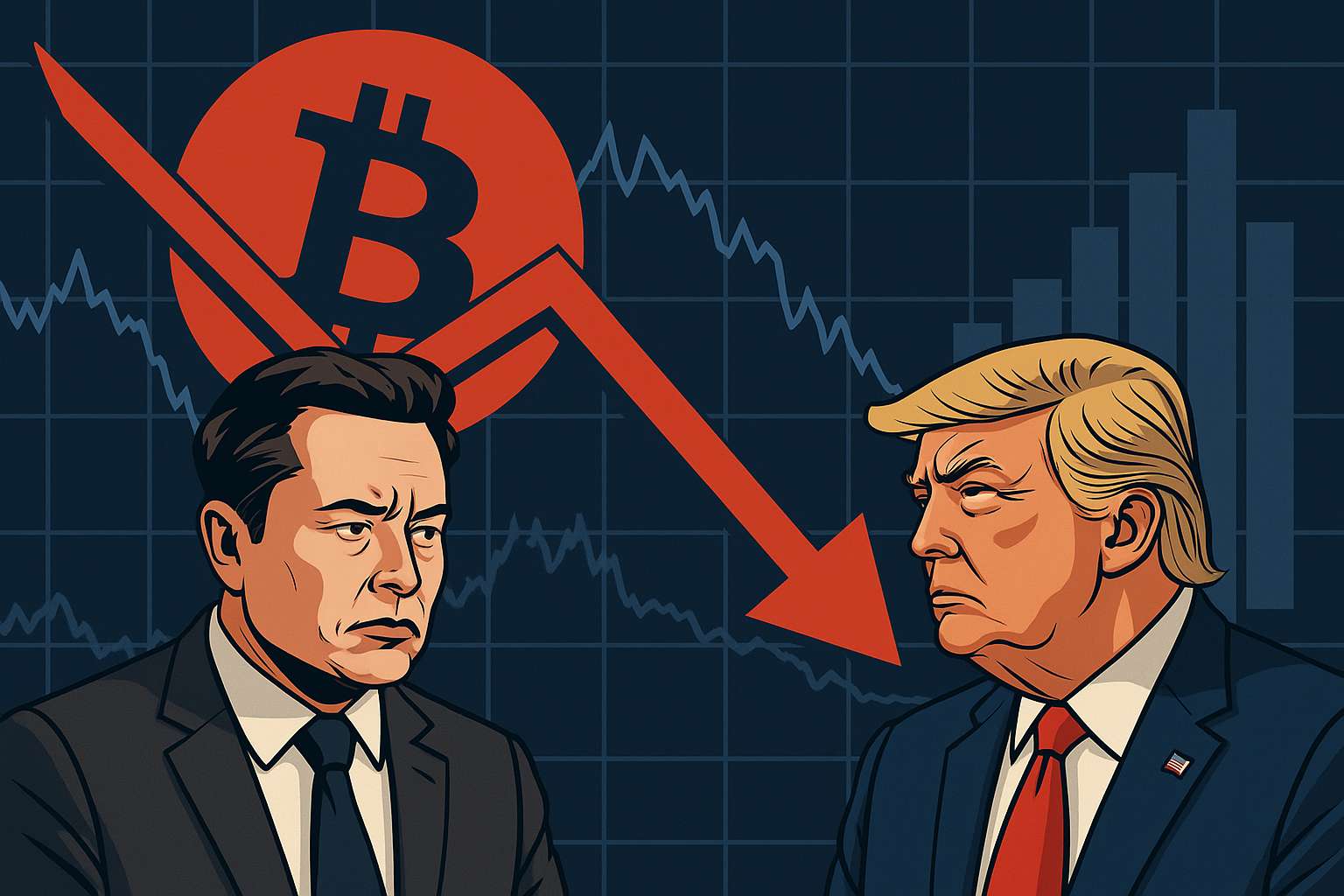 Musk-Trump ruzie ontketent Bitcoin, ETH en XRP crash