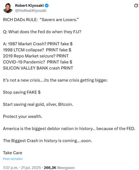 X bericht Robert Kiyosaki