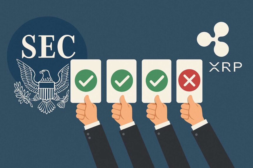 XRP ETF kans onzeker door tegenstand van SEC-commissaris