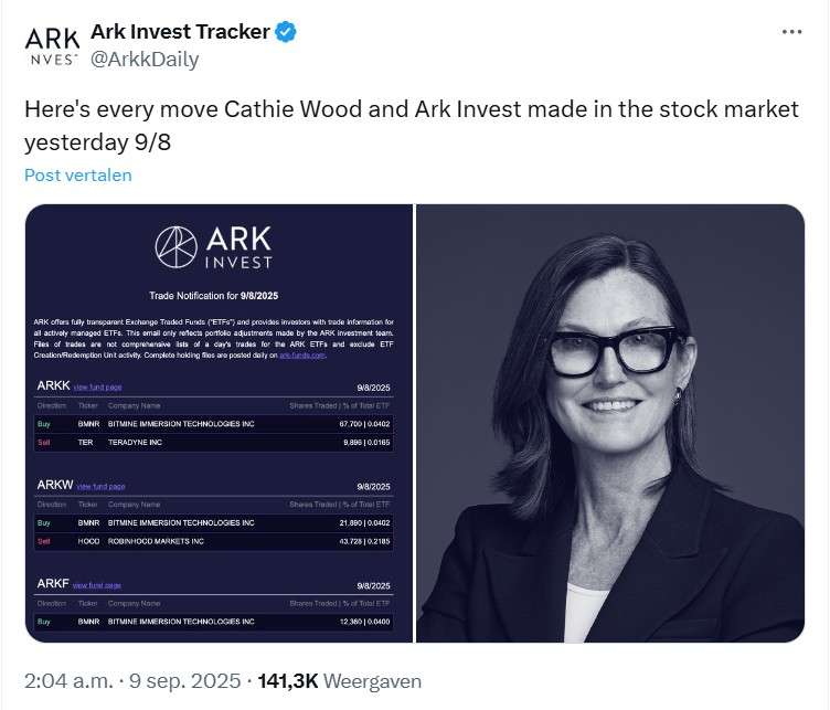 X bericht Ark Invest Tracker
