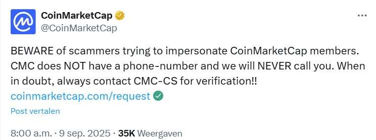 X bericht CoinMarketCap