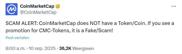 X bericht CoinMarketCap