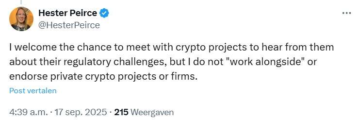 X bericht Hester Peirce