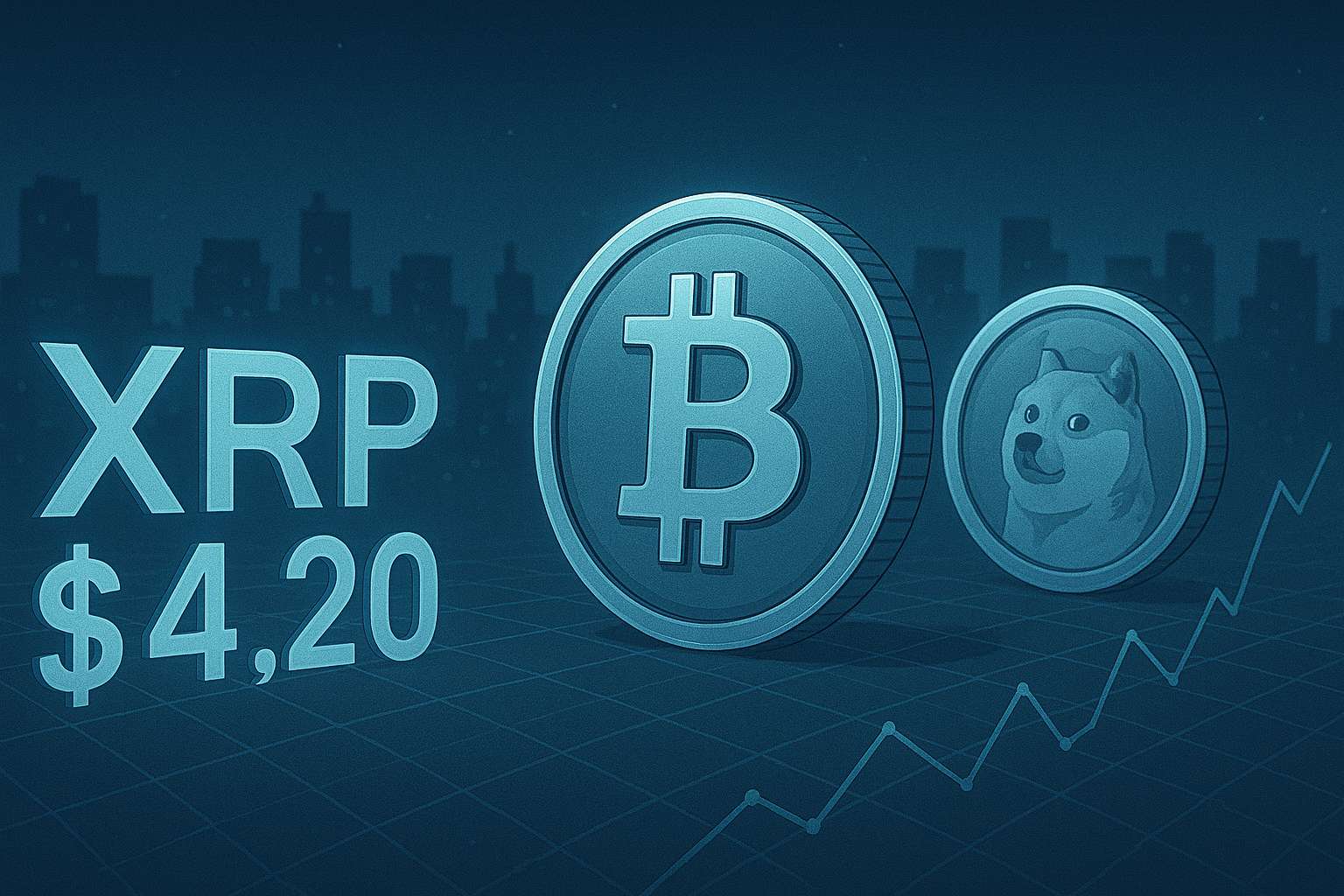 XRP mikt op $4,20 doorbraak, terwijl Bitcoin en Dogecoin volgen