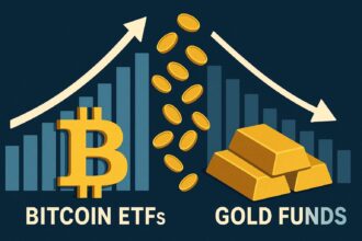 Bitcoin ETF's trekken fors kapitaal aan terwijl goudfondsen dalen