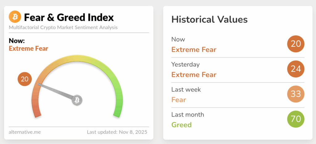 Crypto Fear & Greed Index van Zaterdag 8 November 2025
