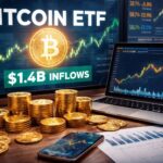 Bitcoin ETF instroom $1,4 miljard: koers schommelt door spanning