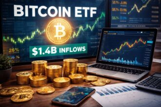 Bitcoin ETF instroom $1,4 miljard: koers schommelt door spanning