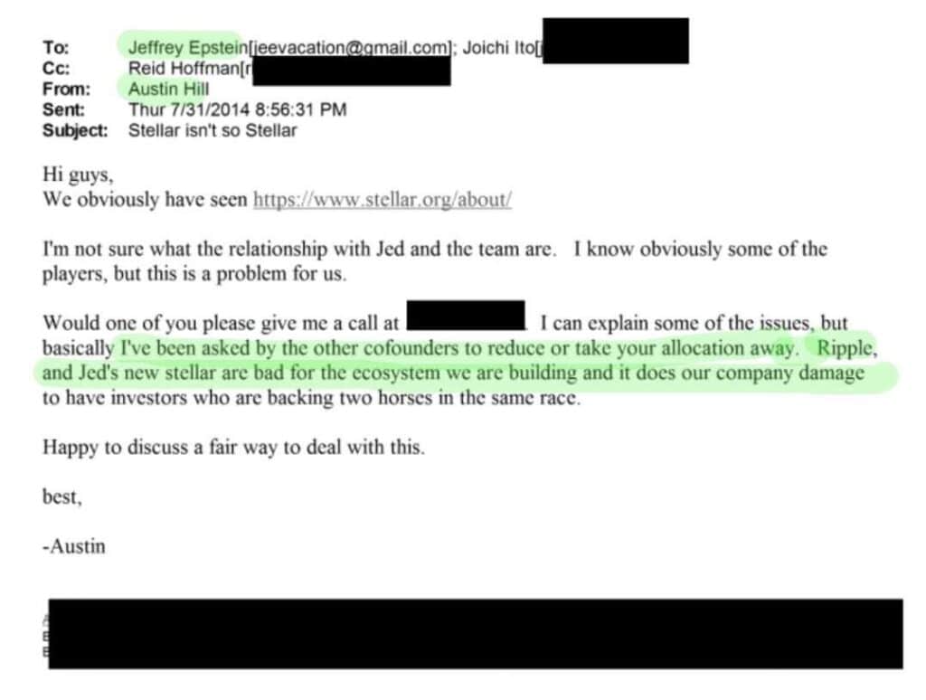 Screenshot van e-mail uit 2014 van Austin Hill over Blockstream