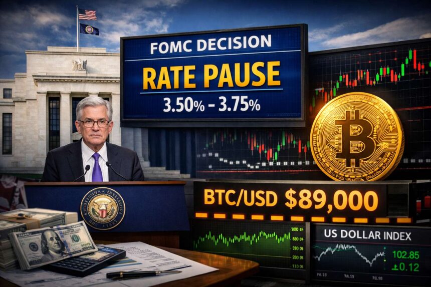 Fed zet rente op pauze na FOMC-besluit, Bitcoin rond $89.000